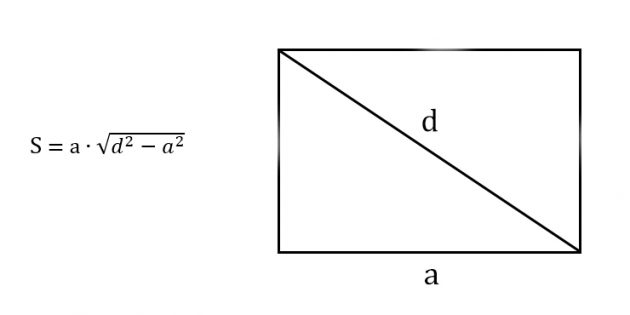 Как найти площадь прямоугольника, зная любую сторону и диагональ