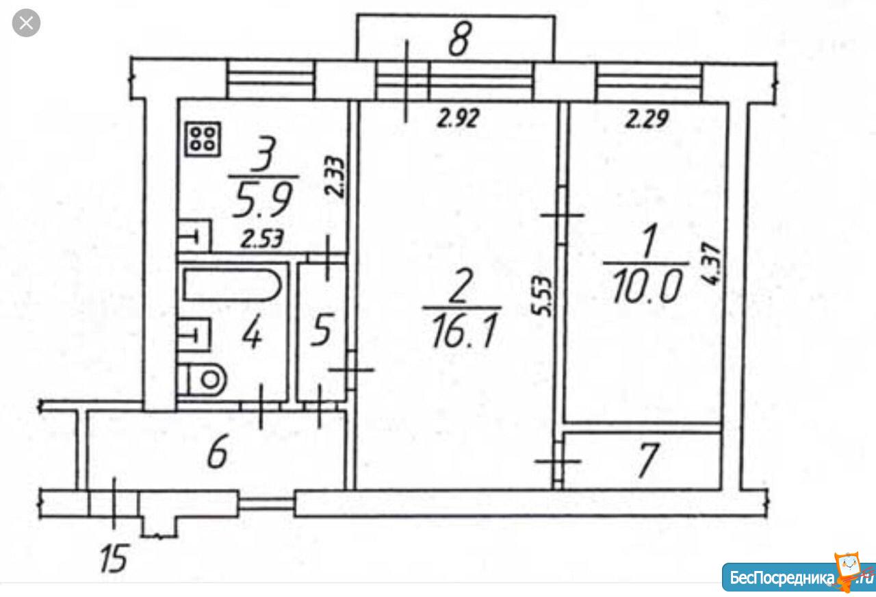 План БТИ 2х комнатной квартиры в хрущевке