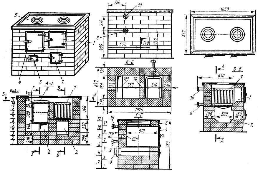 Печка своими руками из кирпича чертежи фото с плитой обогрев 2