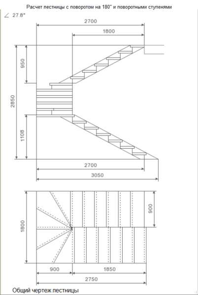 Расчет лестницы. Расчет бетонной лестницы 180 градусов. Чертеж лестницы с забежными ступенями на 180 градусов. Разрез забежной лестницы чертеж.