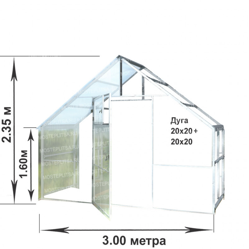 Двухскатная теплица из поликарбоната чертеж