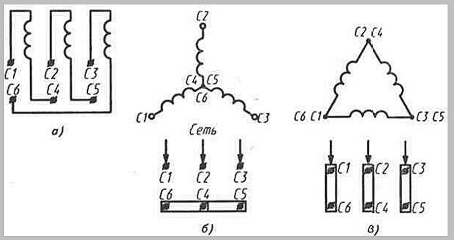 Схема подключения электродвигателя звезда и треугольник