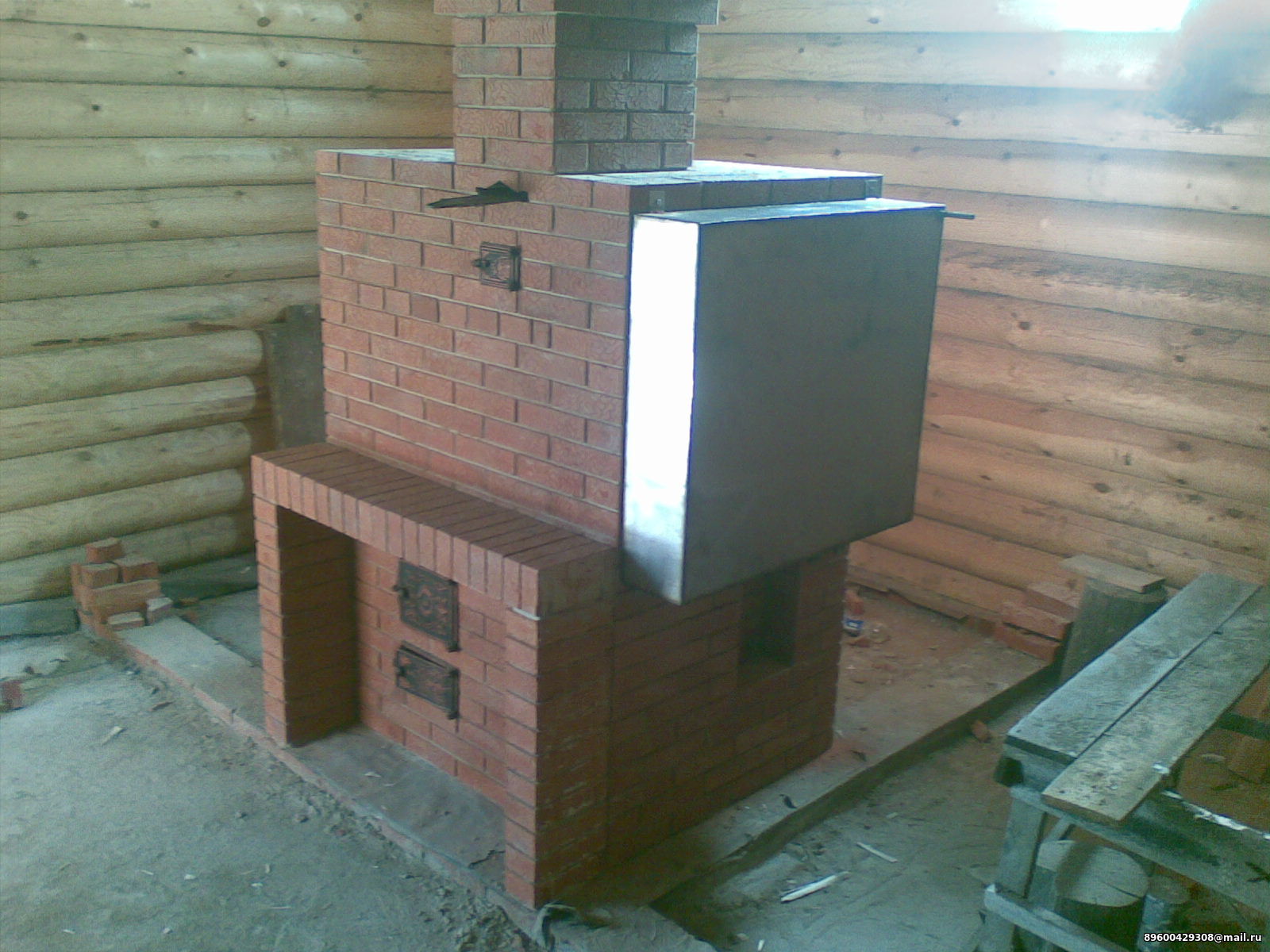 Кирпичная печь для бани на 3 помещения с баком для воды