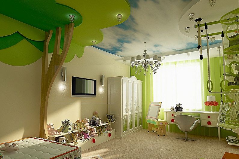 Двухуровневый потолок из гипсокартона в детской комнате