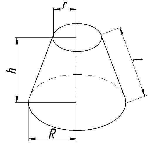 Чертеж усеченного конуса в трех проекциях