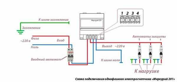 Схема подключения однофазного счетчика энергомера