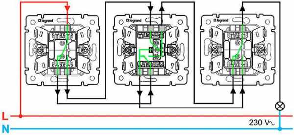 Схема двойного проходного выключателя на две лампочки