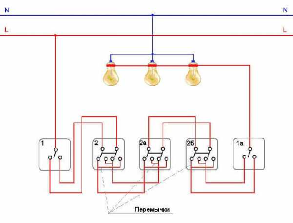 Схема двойного проходного выключателя на две лампочки