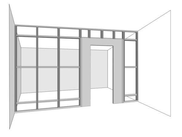 Стенка из гипсокартона с дверью