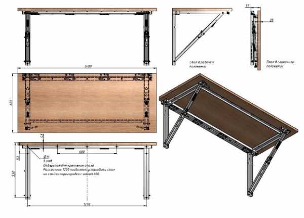 Откидной стол с креплением к стене чертежи